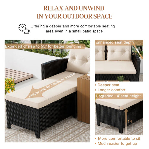 3-Piece All-Weather PE Wicker Patio Conversation Set Modular Outdoor Sectional Sofa